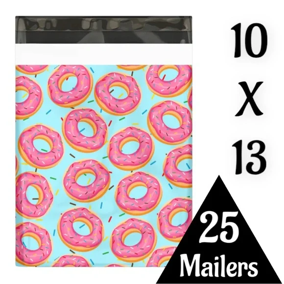 25 10X13 Poly Mailers Donuts And Sprinkles, Shipping Envelopes PRICE IS FIRM - Picture 7 of 8